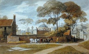 Calton Hill, Edinburgh - The Register House (akvarell på papir) av John Harden