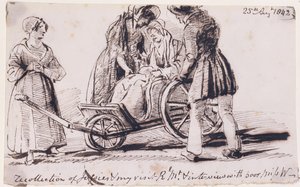 Dorothy Wordsworth (1771-1855) i rullestol, 1842 (blekk på papir) av John Harden