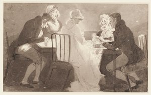 Gruppe ved et bord, 1806 (wc på papir) av John Harden