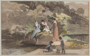Gruppe ved vannet, 1810 (wc på papir) av John Harden