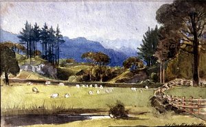 Langdale fra North Shore of Windermere (akvarell på papir) av John Harden