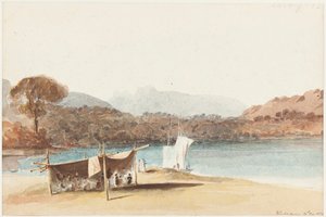 Piknik under ly ved Lake Windermere, 1822 (wc på papir) av John Harden