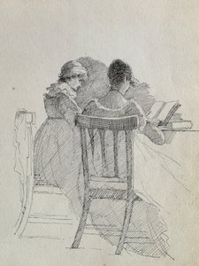 Lesing (penn og blekk på papir) (detalj av 14933) av John Harden