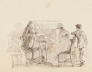 Tre ved peisen, 1805 av John Harden
