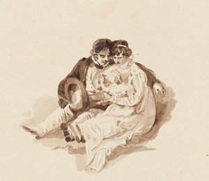 Tom & Christine med baby (wc på papir) av John Harden
