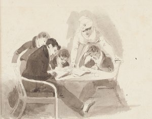 To gutter gjør lekser, 1811 (wc på papir) av John Harden