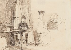 To barn og en kvinne ved pianoet, 1807 av John Harden