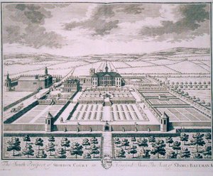 South Prospect of Shobdon Court, Herefordshire, setet til Sir James Bateman (gravering) av John Harris
