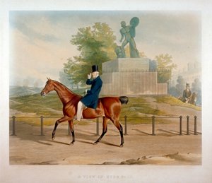 Hertugen av Wellington rir forbi Achilles-statuen i Hyde Park, London, 1844.