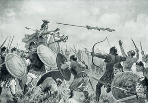 Et romersk slag med Volscians (litho) av John Harris Valda