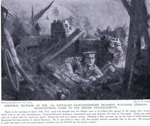 Korporal Selwood vant en DCM for å se tyskere rekognoscere nær britiske forviklinger på Le Gheer april 1915 av John Harris Valda