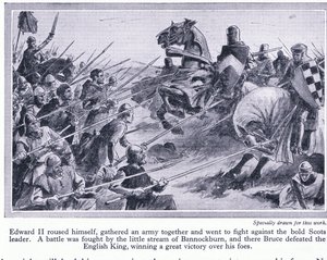 Edward II samlet en hær og kjempet et slag ved Bannockburn 1314 AD, hvor Bruce beseiret engelskmennene, ca. 1950