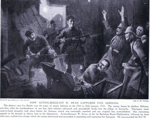 Hvordan fungerende sersjant W Swan fanget fem tyskere ved Givenchy januar 1915 av John Harris Valda