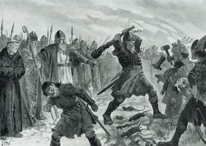 Kong Olav den hellige bryter bildet av guden Mor av John Harris Valda