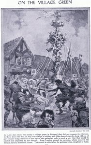 På landsbygrønt. Dans rundt majstangen, ca. 1950 av John Harris Valda