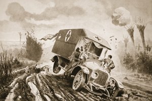 Menig Adams gikk for å hjelpe de sårede i en motorambulanse som hadde kjørt inn i et granathull mens han var under ild av John Harris Valda
