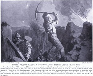 Sapper Pollitt laget en kommunikasjonsgrøft under kraftig ild på Gallipoli-halvøya juni 1915 av John Harris Valda