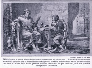 Mens han satt i fengsel dikterte Marco Polo historien om eventyrene hans, ca. 1950