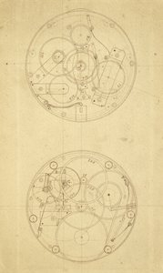 Bevegelsen til H.4, en lengdetidsmåler designet og tegnet av John Harrison, ca. 1760-72 (blekk på papir)