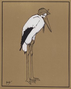 "Men tenk at storken har syk hodepine?" (farge litho)
