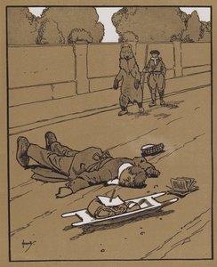 "For på dagtid er det ingenting som den gode gammeldagse beskyttelsen av å sjamme døde" (farge litho) av John Hassall