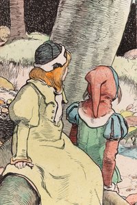 The Babes in the Wood, ca. 1900 (akvarell, penn og blekk på papir) (detalj av 244428) av John Hassall