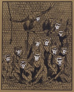 "De innsatte reiste seg som en mann og surret seg inn i en virkelig forferdelig raseri" (farge litho) av John Hassall