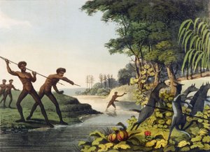 Jakt på kenguruen, aboriginer i New South Wales gravert av Matthew Dubourg (fl.1813-1820) 1813