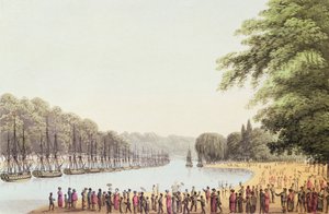 Flåten på Serpentine River, gravert av Matthew Dubourg (fl.1813-20) 1814
