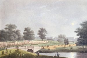 The View of the Fair i Hyde Park, gravert av Matthew Dubourg, 1. august 1814 (farget gravering)