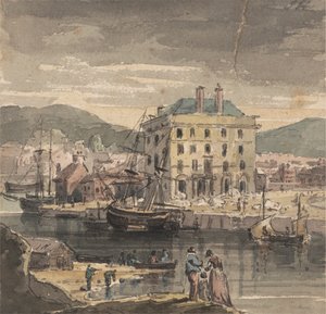 Weymouth: med figurer, frakt og utsikt over (?) Custon House