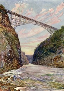 Broen over Victoria Falls, Rhodesia (farge litho)