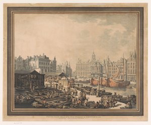 Utsikt over fiskemarkedet på Dam-plassen i Amsterdam Feyge Dam med en del av fiskemarkedet i Amsterdam (tittel på objekt) av John Henry Wright