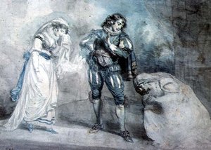 Pierre du Terrail, Chevalier de Bayard (1476-1524) med enken og datteren hennes av John Hodges Benwell