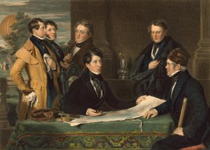 En konsultasjon før en flyreise fra London til Wellburg i Nassau den 7. dagen i november 1836, pub. 1843 av John Hollins