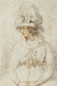 Portrait of a Lady, 1780-tallet (svart og rødt kritt forsterket med hvitt på brunfarget papir) av John Hoppner