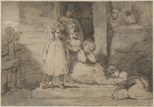 Fire barn og en eldre jente av John Hoppner