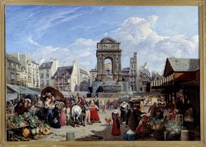 The Market and the Fountain of the Innocents in Paris Maleri av John James Chalon (1778-1854) 1822 Søn. 1,06x1,52 m Paris, Carnavalet-museet