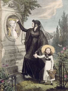 Kirkegården til Pere Lachaise, trykt av Charles Joseph Hullmandel (1789-1850) pub. 1822 (fargegravering)