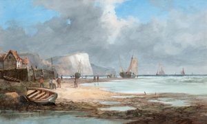 Havlandskap med fiskebåter og et hus