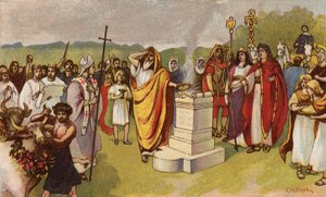 Konstantin den store ofrer når de første kristne ankommer, York, 306 (chromolitho) av John Jellicoe