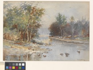Uten tittel (Stream In Autumn) (akvarell på hvitt kaldpresset akvarellpapir) av John Joseph Enneking