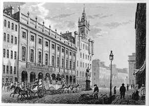 Utsikt over rådhuset, Exchange, Glasgow, gravert av Joseph Swan, 1828