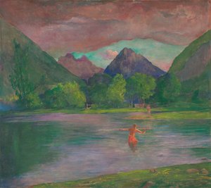 Inngangen til Tautira-elven, Tahiti. Fisker som spyr en fisk av John La Farge