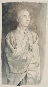 Portrett av en prest ved Temple of Lyemitsu, Nikko, ca. 1888 (sepiavask på papir)