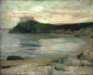 Study of Evening Light, Fort Dumpling, Newport Harbor (olje på lerret)