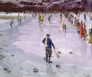 Curling i Wengen (olje på lerret)