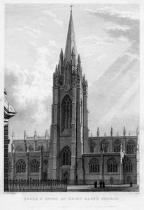 Tårnet og spiret til Saint Marys Church, Oxford, 1833.