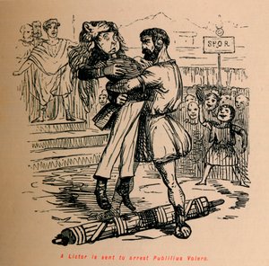 En Lictor blir sendt for å arrestere Publilius Volero, 1852 av John Leech