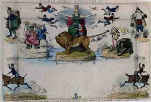 Karikatur av Mulready Envelope, pub. av Mrs Fores av John Leech